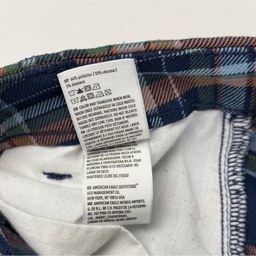 American Eagle Plaid Super Hi-Rise Skinny Trouser Sz 2 Blue Green Orange Stretch - Picture 12 of 15